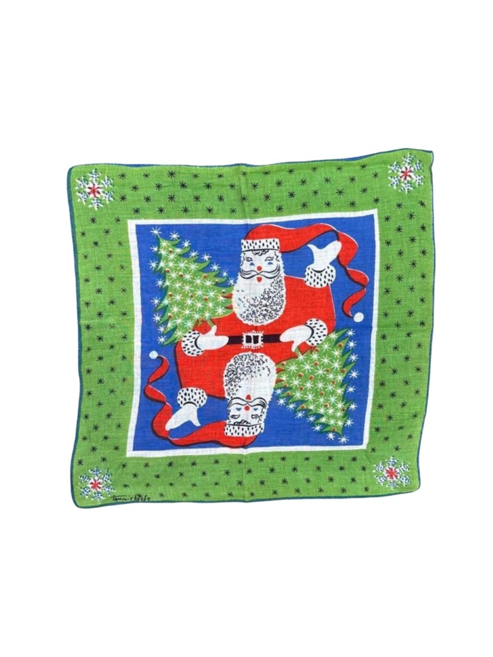 Vintage 1950’s Tammis Keefe Designed Santa Claus Christmas Handkerchief